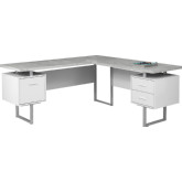 70" Computer Desk in White & Cement Look (Left or Right Facing)